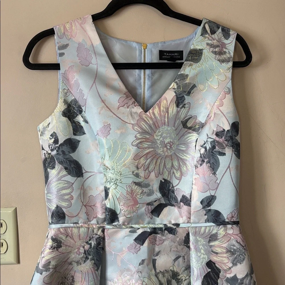 Tahari ASL Pastel Watercolor Floral Brocade A-Line Fit & Flare Dress Size 6 - Picture 5 of 10